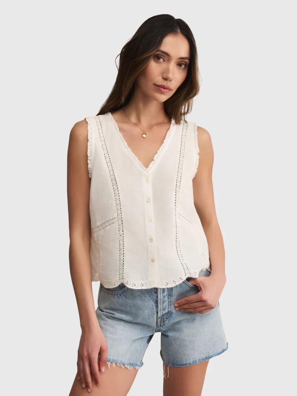 Z Supply White Eyelet V-Neck Button Front Camisole